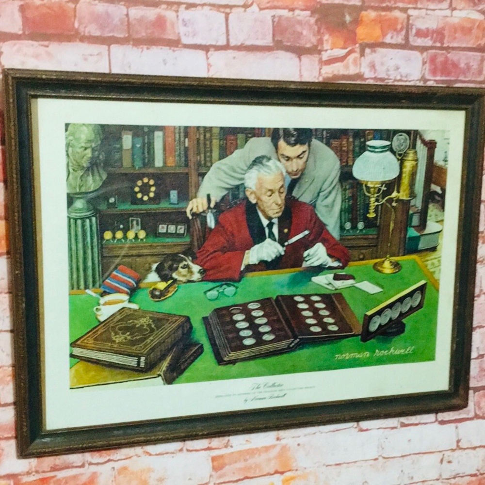 Vintage Wooden Framed Limited Edition “The Collector”Norman Rockwell Pri…